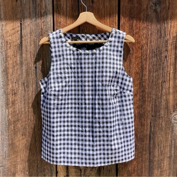 Talbots Tops - NWOT Talbots Faille Sequin Beaded Jewel Top black & white plaid sleeveless